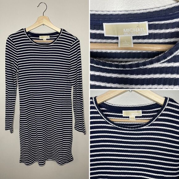 Michael Kors Women’s Long Sleeve Dress Size Large Blue/White With Logo - Picture 1 of 8